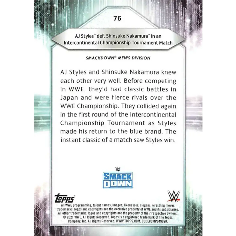 2021 Topps #76 AJ Styles NM-MT Wrestling Card - Other