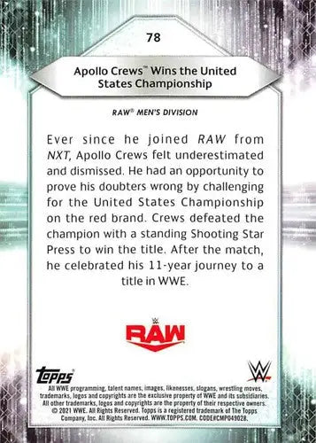 2021 Topps #78 Apollo Crews NM-MT ID:39862 - Baseball Card Single