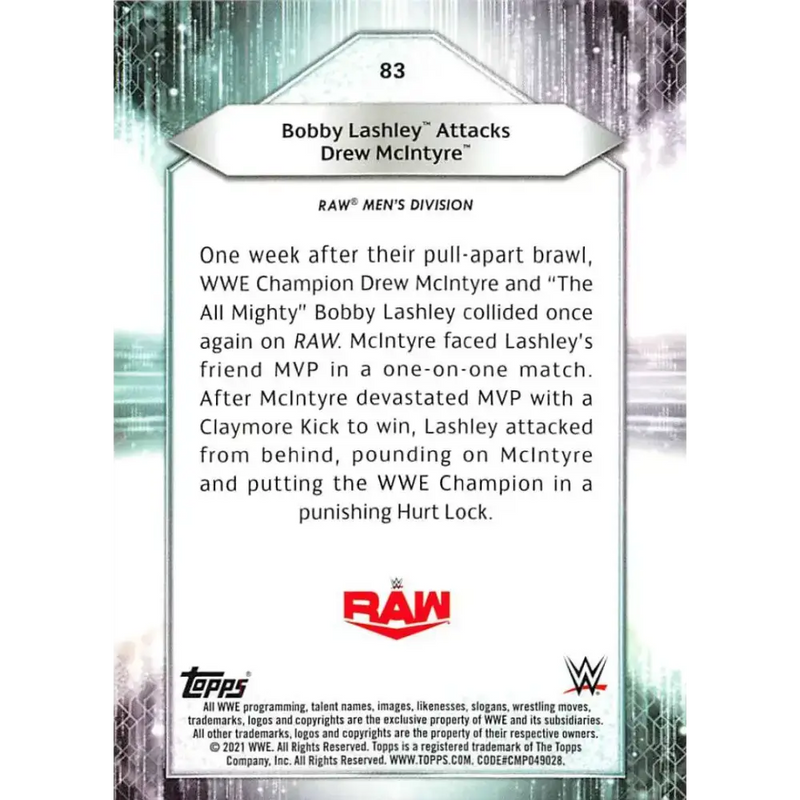 2021 Topps #83 Bobby Lashley NM-MT Wrestling Card - Other