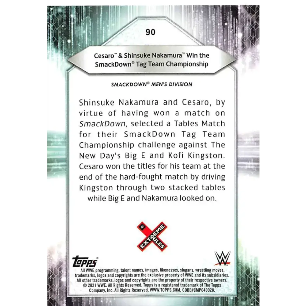2021 Topps #90 Cesaro/Shinsuke Nakamura NM-MT Wrestling Card - Wrestling Card Single