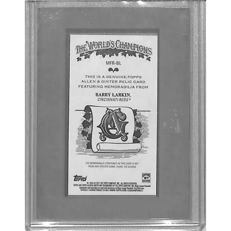 2021 Topps Allen & Ginter Mini Relic #MFR-BL Barry Larkin NM-MT MEM Cincinnati Reds - Baseball Card Single