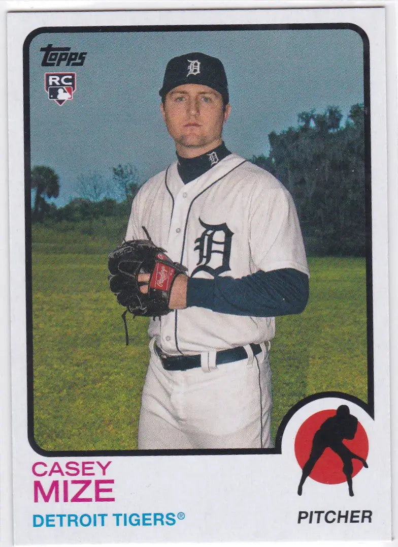 Baseball card of Casey Mize RC Detroit pitcher in Topps Archives white uniform