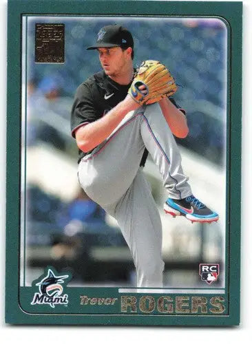 2021 Topps Archives Trevor Rogers baseball card with original gloss and Marlins rookie