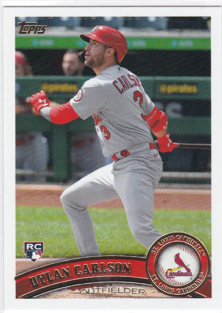 Baseball card of Dylan Carlson in batting stance, Topps Archives St. Louis Cardinals