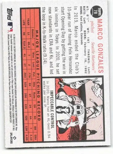2021 Topps Archives #78 Marco Gonzales NM Near Mint Mariners - Baseball Card Single