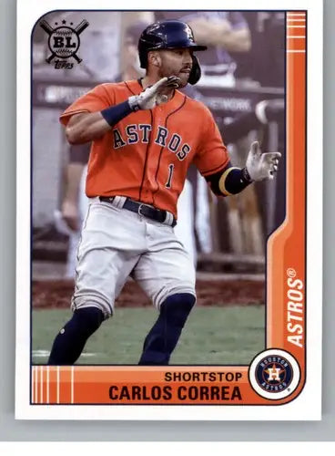 Carlos Correa baseball card from 2021 Topps Big League collection featuring his Astros ID