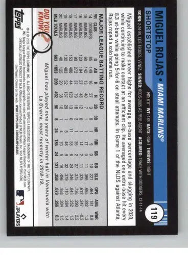 2021 Topps Big League #119 Miguel Rojas NM-MT Marlins ID:42607 - Baseball Card Single