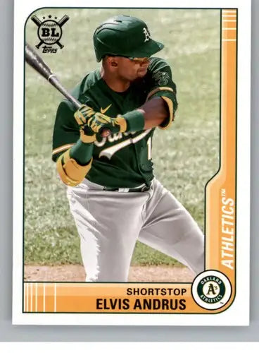 Original gloss Elvis Andrus baseball card from 2021 Topps Big League Athletics collection