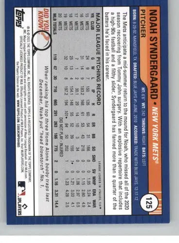 2021 Topps Big League #125 Noah Syndergaard NM-MT Mets ID:42612 - Baseball Card Single