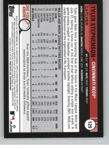 Tyler Stephenson baseball card from 2021 Topps Big League with original gloss, Reds rookie