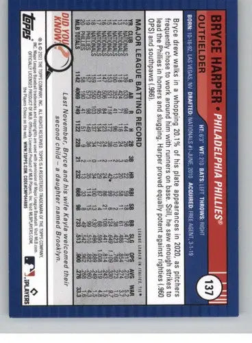 Bryce Harper baseball card from 2021 Topps Big League series, NM-MT Phillies ID 42530