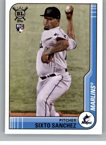 Sixto Sanchez baseball card from 2021 Topps Big League series, rookie Marlins card