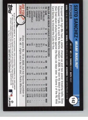 2021 Topps Big League Sixto Sanchez baseball card Marlins rookie NM-MT ID 42624