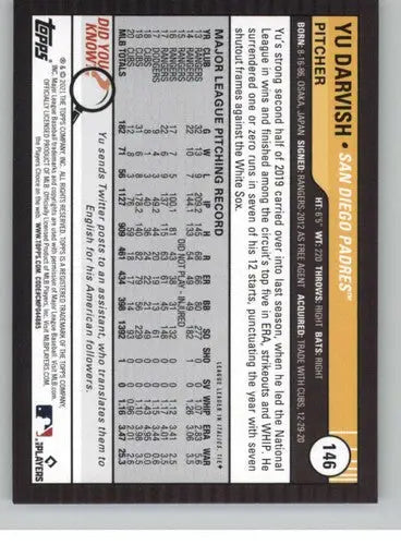 Original gloss 2021 Topps Big League Yu Darvish baseball card Padres ID 42626