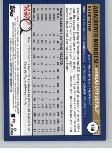 Original gloss Baseball card 2021 Topps Big League Adalberto Mondesi Royals ID 42633