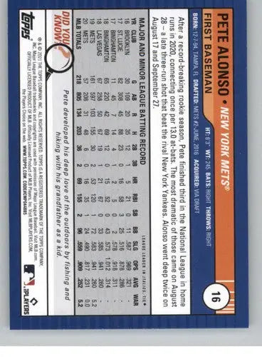 2021 Topps Big League #16 Pete Alonso NM-MT Mets ID:41947 - Baseball Card Single