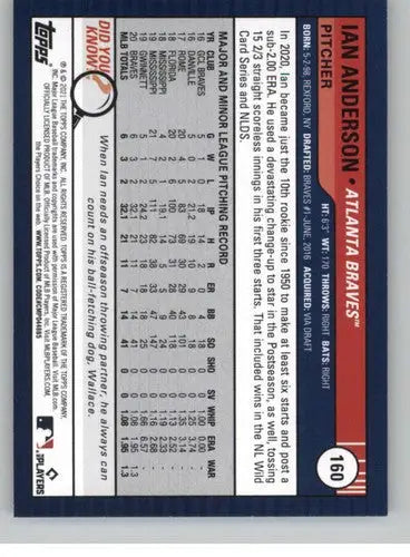 2021 Topps Big League #160 Ian Anderson NM-MT RC Rookie Braves ID:42535 - Baseball Card Single