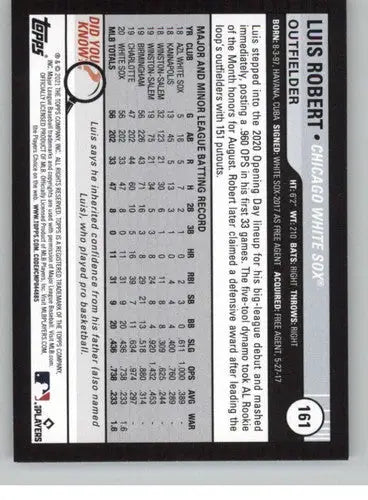 2021 Topps Big League #161 Luis Robert NM-MT White Sox ID:42634 - Baseball Card Single
