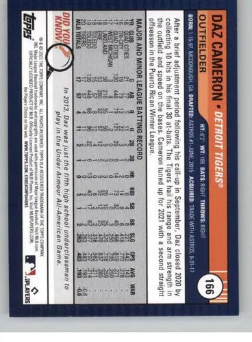 Daz Cameron baseball card from 2021 Topps Big League Tigers rookie series