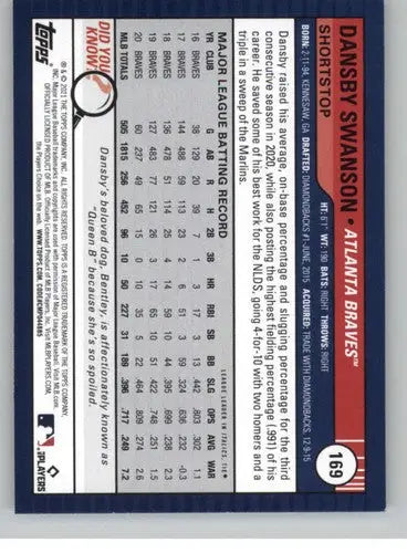 Original gloss 2021 Topps Big League Dansby Swanson Braves baseball card image