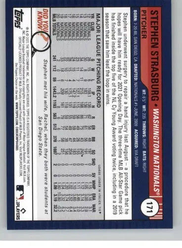 2021 Topps Big League Stephen Strasburg baseball card Nationals NM-MT