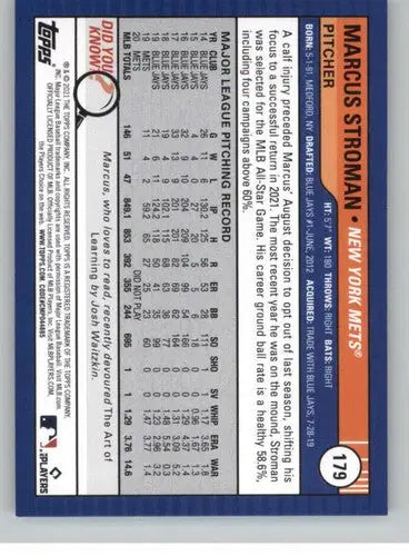 2021 Topps Big League #179 Marcus Stroman NM-MT Mets ID:42669 - Baseball Card Single