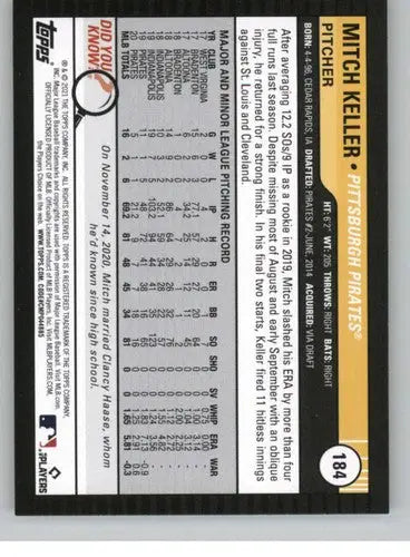 Baseball card back from 2021 Topps Big League Mitch Keller Pirates ID 42671