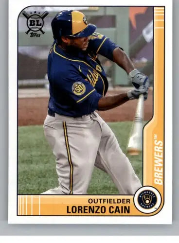 Original gloss 2021 Topps Big League Lorenzo Cain Brewers baseball card NM-MT