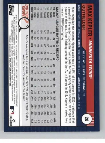 2021 Topps Big League #20 Max Kepler NM-MT Twins ID:41949 - Baseball Card Single