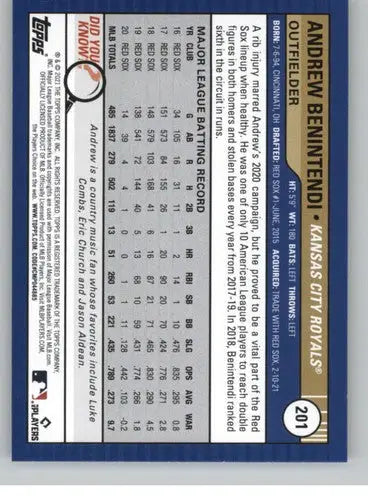Baseball card from Topps Big League 2021 featuring Andrew Benintendi Royals ID 42653