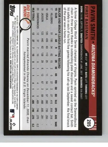 2021 Topps Big League #205 Pavin Smith NM-MT RC Rookie Diamondbacks ID:42685 - Baseball Card Single