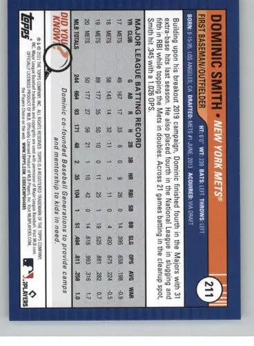 Original gloss 2021 Topps Big League Dominic Smith baseball card Mets NM-MT