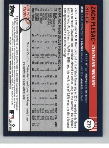 Original gloss 2021 Topps Big League Zach Plesac baseball card Indians ID 42700