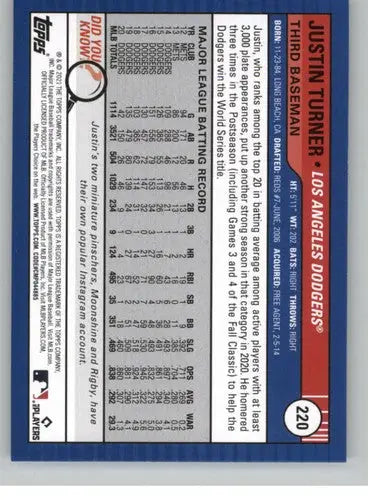 2021 Topps Big League #220 Justin Turner NM-MT Dodgers ID:42701 - Baseball Card Single