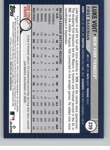 2021 Topps Big League #239 Luke Voit NM-MT Yankees ID:42716 - Baseball Card Single