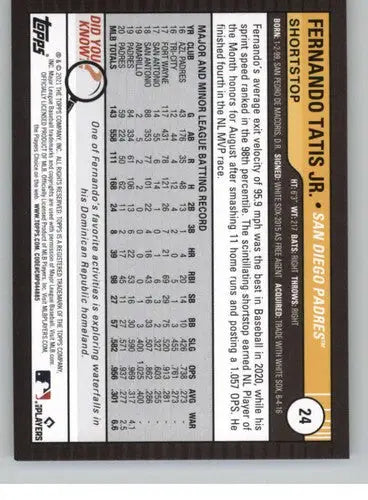 2021 Topps Big League Fernando Tatis Jr. baseball card with original gloss, Padres ID 41952