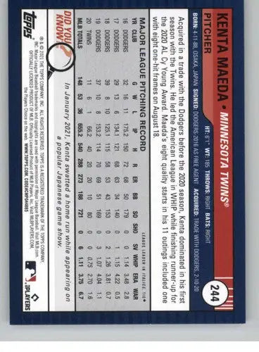 2021 Topps Big League #244 Kenta Maeda NM-MT Twins ID:42718 - Baseball Card Single