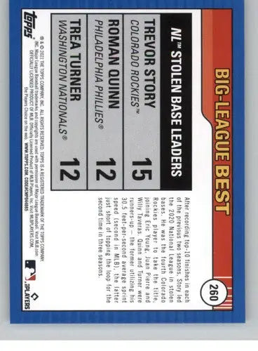 2021 Topps Big League Trevor Story baseball card back with original gloss ID 42735
