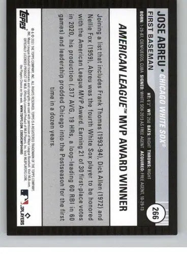 2021 Topps Big League #266 Jose Abreu NM-MT White Sox ID:42741 - Baseball Card Single
