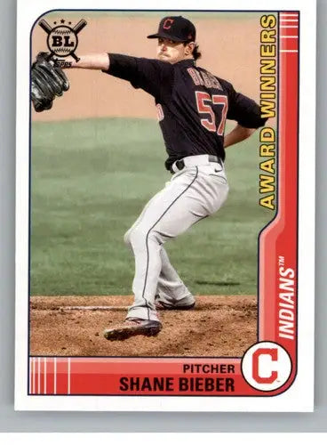 Original gloss Shane Bieber baseball card from 2021 Topps Big League Indians release