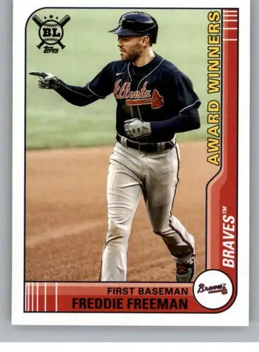 Original gloss of Freddie Freeman baseball card from 2021 Topps Big League Braves collection