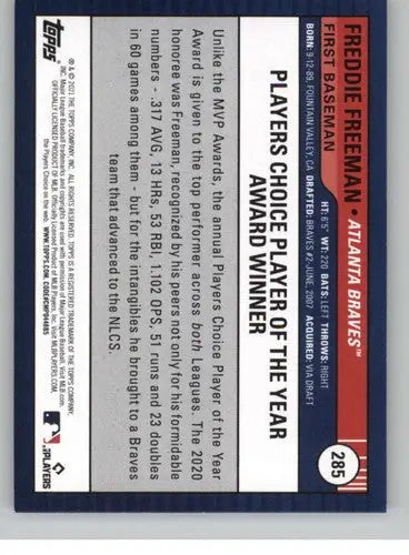 2021 Topps Big League Freddie Freeman baseball card Braves NM-MT collectible