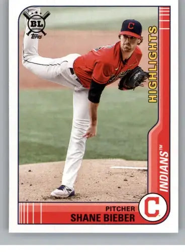Original gloss 2021 Topps Big League Shane Bieber baseball card Indians ID 42763