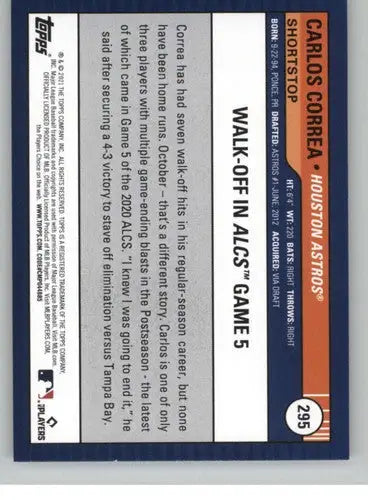 Carlos Correa baseball card from 2021 Topps Big League with original gloss and NM-MT condition