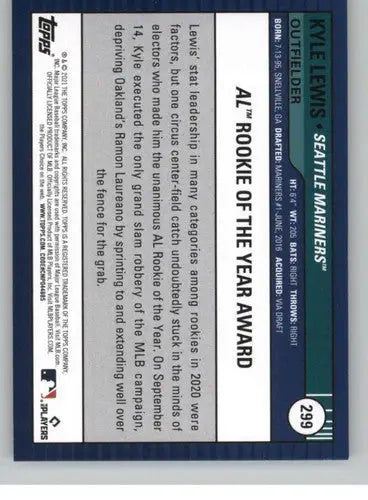 Original gloss Baseball card from Topps Big League 2021 Kyle Lewis Rookie Mariners