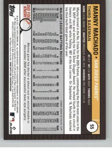 2021 Topps Big League Manny Machado baseball card Padres NM-MT example ID 42544