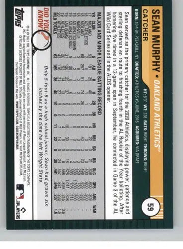 2021 Topps Big League #59 Sean Murphy NM-MT Athletics ID:42547 - Baseball Card Single