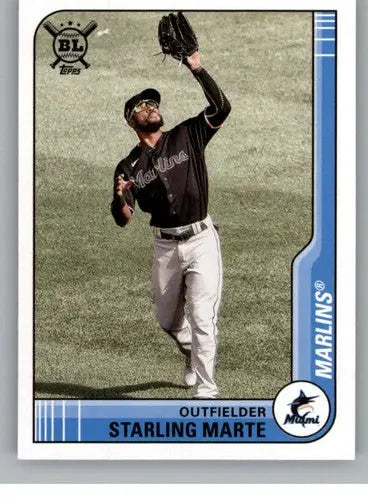 Original gloss 2021 Topps Big League Starling Marte baseball card Marlins ID 42549