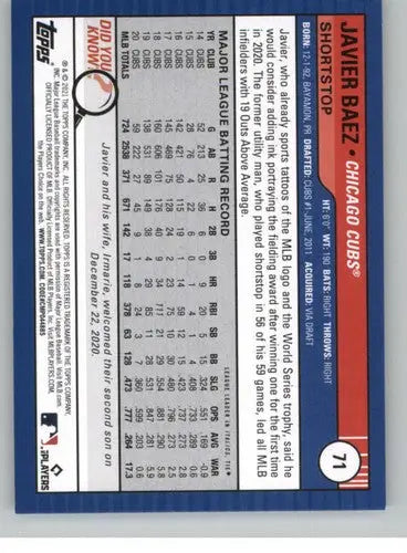 2021 Topps Big League #71 Javier Baez NM-MT Cubs ID:42561 - Baseball Card Single