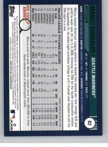 2021 Topps Big League #82 Marco Gonzales NM-MT Mariners ID:42572 - Baseball Card Single
